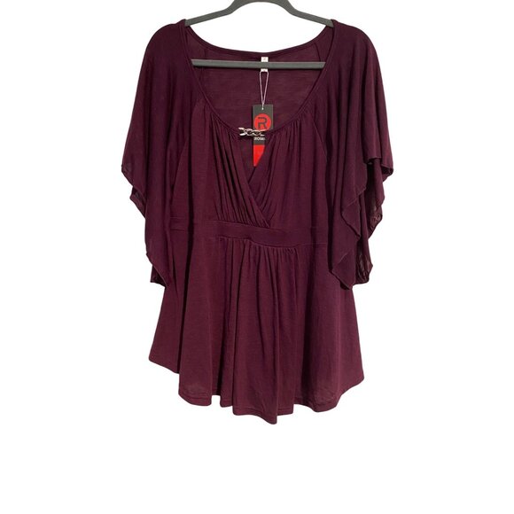 Rosegal Womens Purple Flutter Sleeve Tunic Top 1X Chain Detail Y2K Boho NEW NWT - Picture 1 of 12